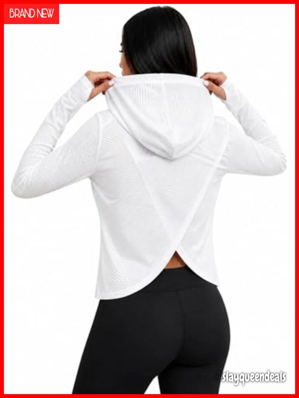 Open Back Workout Hoodie Long Sleeve Thumbhole Athletic Top
